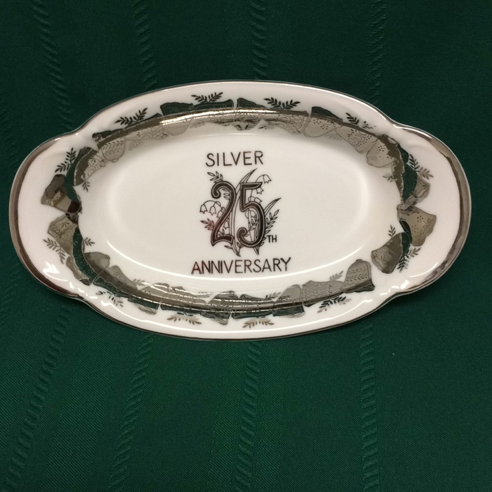 Vintage Silver 25th Wedding Anniversary Dish Norcrest Fine China B-653